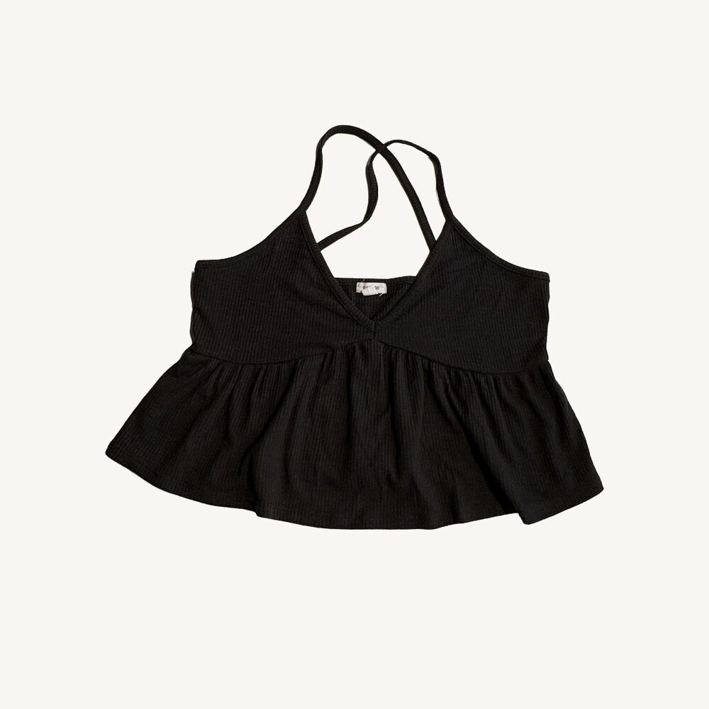 Garage Ribbed Black Cropped Babydoll Style Tank Top V-Neck Size Small